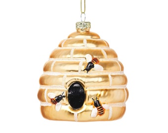 Beehive With Bees Shaped Bauble Gold Yellow Black Glass Christmas Decoration Hanging For Xmas Tree Ornament Novelty Gift Stocking