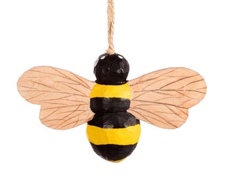 Bee Shaped Bauble Wooden Christmas Decoration Hanging For Xmas Tree Ornament Novelty Gift Stocking Stuffer