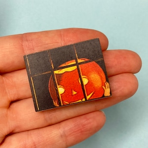 Glowing Pumpkin Behind Bars Pin Halloween Wooden Brooch Smiling Jack O Lantern Pin Halloween Birthday Gift Christmas Stocking Filler Present