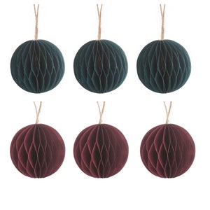 Conjunto de 6 enfeites de papel favo de mel verde e vermelho, decoração de árvore de natal, esfera ornamental, formato de suspensão, festa de casamento, reciclado