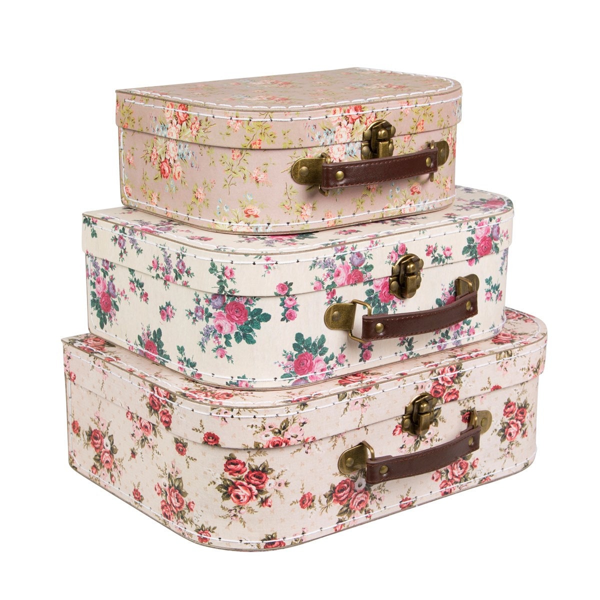 Roses Vintage Floral Style Pink Beige Set of 3 Suitcase - Etsy