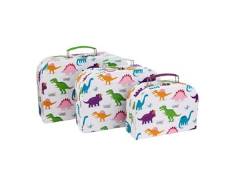 Dinosaures multicolores, lot de 3 valises de rangement, blanc, vert, poignée empilable pour transporter des jouets pour enfants, des photos, des souvenirs, un rangement pour la maison