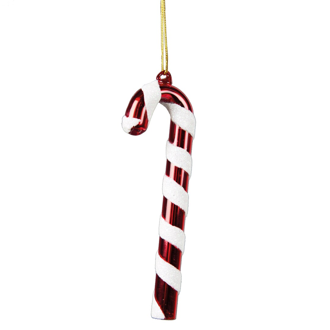 Candy Cane Shaped Bauble Red White Glass Christmas Decoration Hanging ...