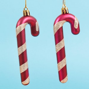 Set of 4 Candy Cane Shaped Bauble Dark Pink Gold Plastic Christmas Decoration Hanging For Xmas Tree Ornament Novelty Gift Stocking Stuffer