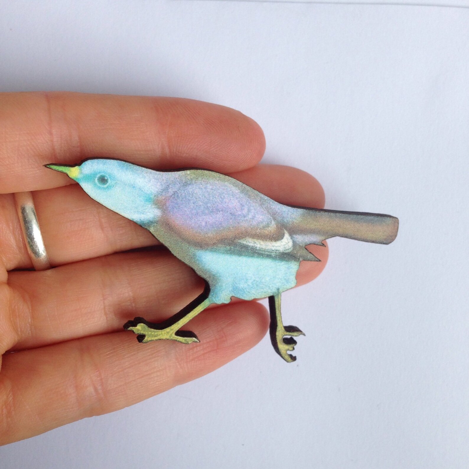 Pastel Duck Egg Blue Lilac Tropical Bird Wooden Brooch Pin Etsy