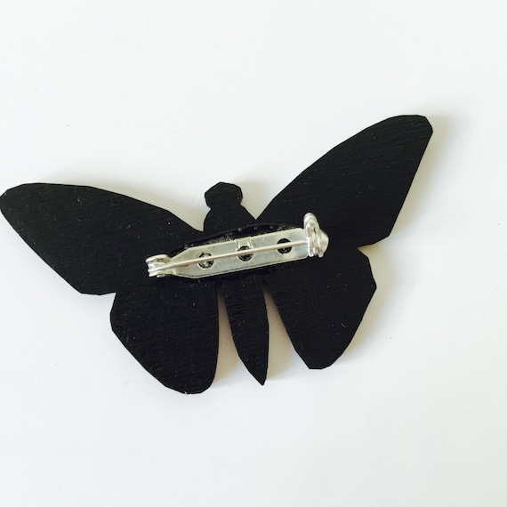 Orange Teal Brown Moth Butterfly Woodland Wooden Brooch Pin