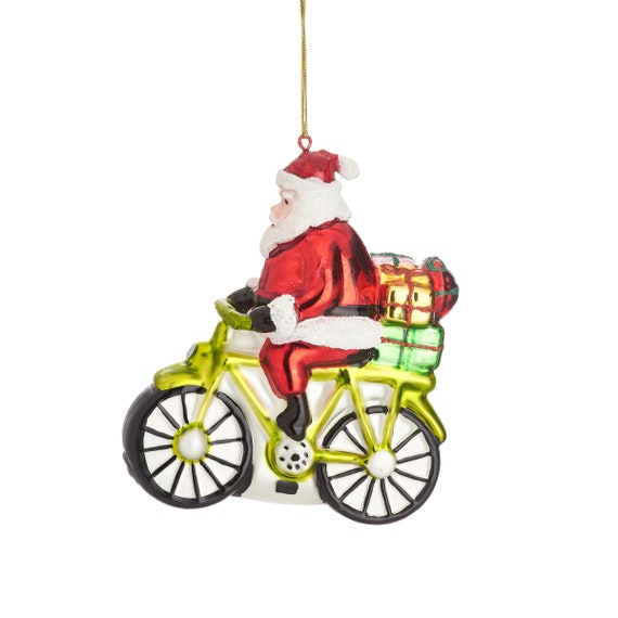 Santa en bicicleta con regalos en forma adorno - Etsy España
