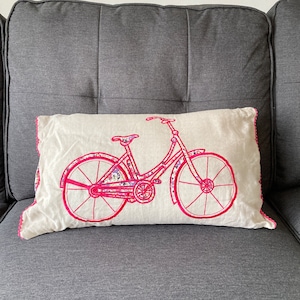Bicycle Cushion Pink Floral Appliqué on Beige with Inner Complete for Cyclists Sofa Chair Bed Home Decoration