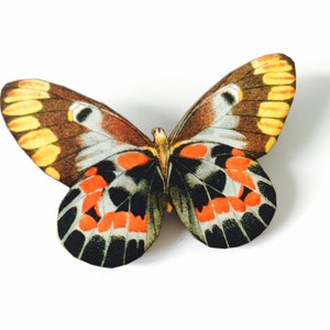 Amarelo marrom preto traça borboleta floresta broche de madeira pino presente de aniversário madeira natureza vida selvagem presente inseto exclusivo para suas borboletas