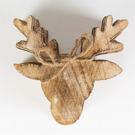 Stag Head Wooden Coasters Set of 4 Christmas Deer Woodland Festive