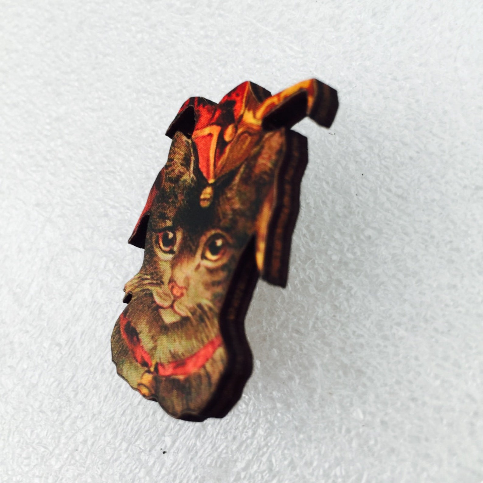 Jester Brown Cat With Red Collar Portrait Face Victorian Style Etsy