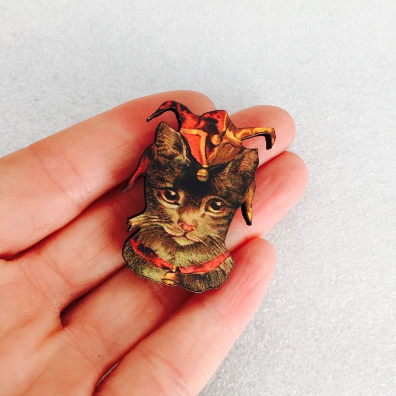 Jester Brown Cat With Red Collar Portrait Face Victorian Style Etsy
