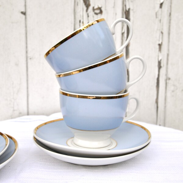 Pale Pastel blue and white gold antique Teacup and Saucer Matchig Sets Doulton table ware for the home Afternoon Tea Gift for New Home