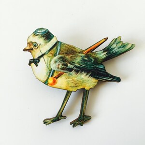 Bird in Monocle Bow Tie as Brooch Animal like a Human Birthday Wooden Pin Birthday Gift for Stocking Filler Stuffer Jewellery Pin