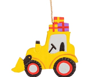 Digger Shaped Bauble Yellow Red Black Wooden Christmas Decoration Hanging For Xmas Tree Ornament Novelty Gift Stocking Stuffer