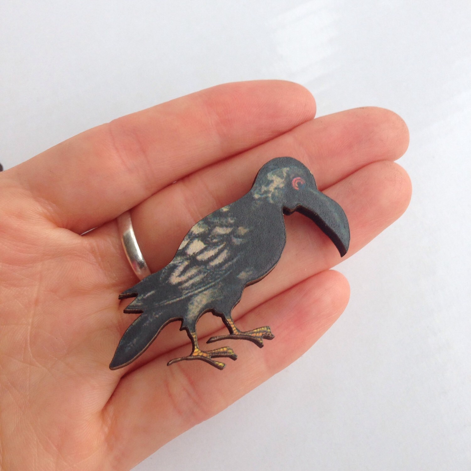 Extra Large Black Raven Gold Brooch Pin - Metal Crow Bird Jewelry, No Gemstone - View #5