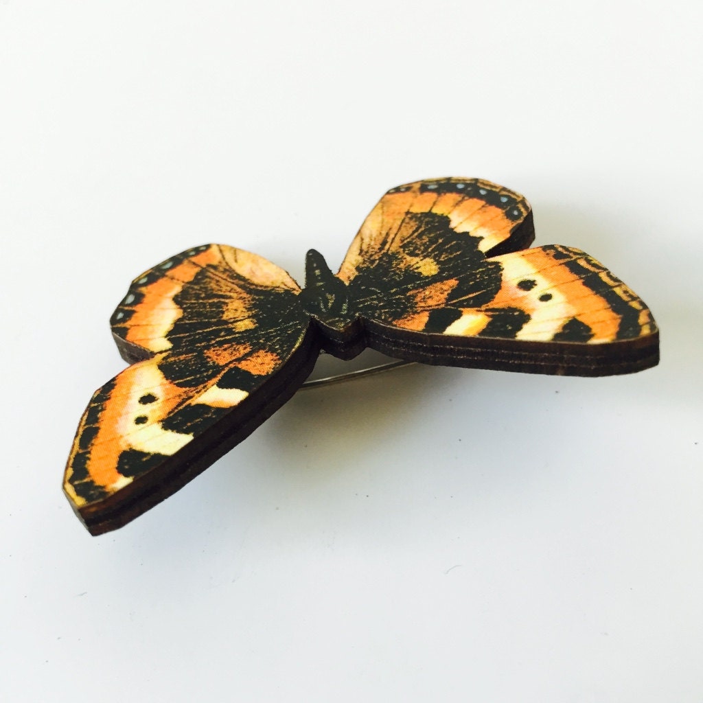 Black Orange Brown Moth Butterfly Woodland Wooden Brooch Pin | Etsy