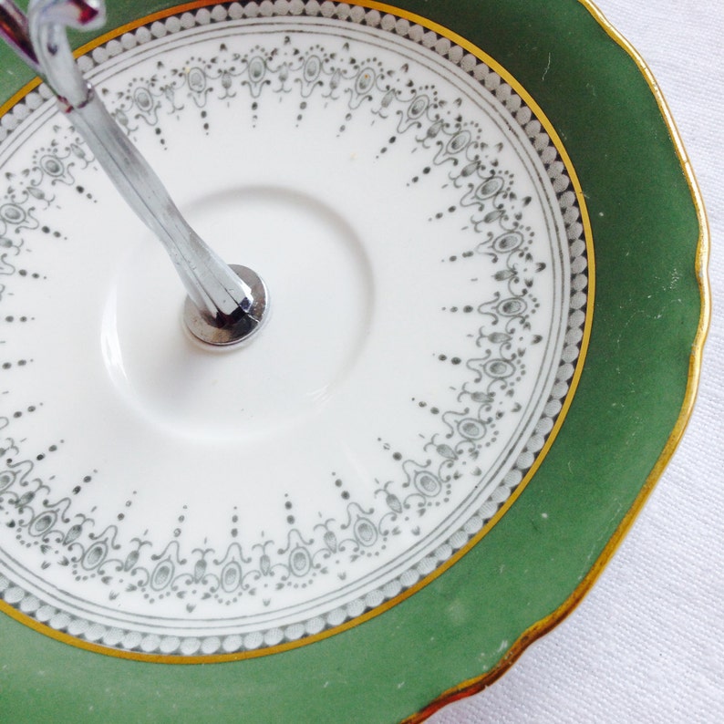 Green White Saucer Stand for Candy Jewellery Regency Cake Stand English Bone China Afternoon Tea Party Bridal Gift for Wedding Anniversary