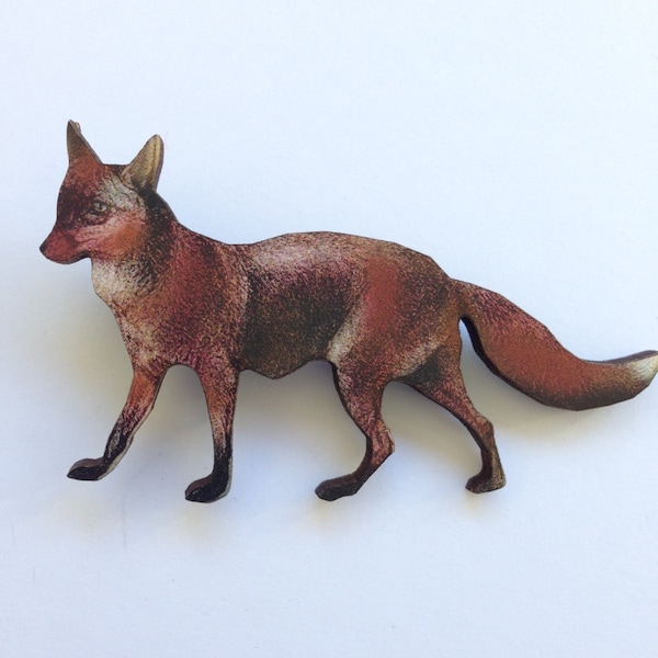 Fox Wooden Brooch Pin Gift Laser Cut For Outdoors Woodland Country Gift for Horse riders and Wildlife Fans