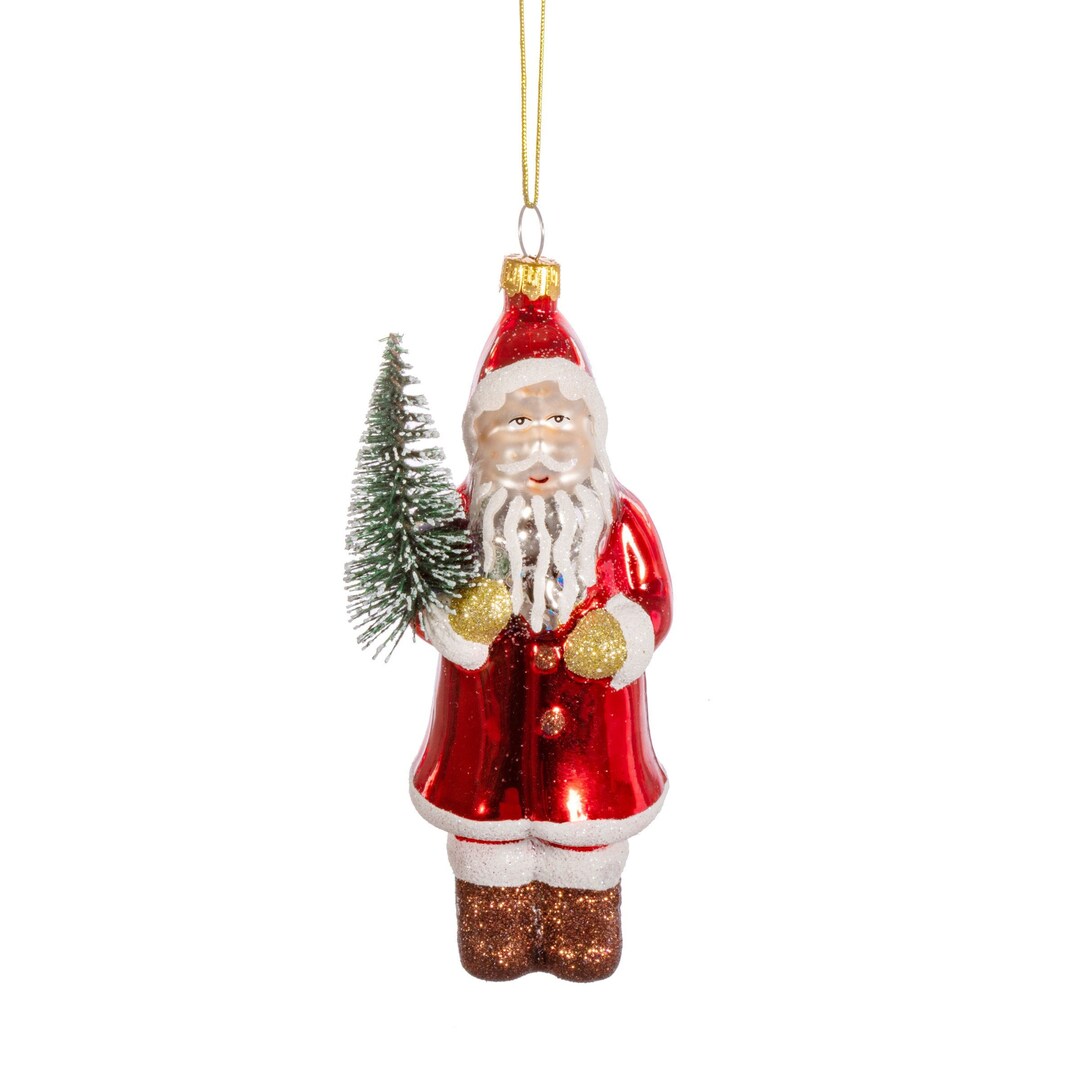 Santa With Tree Shaped Bauble Red White Green Glass Christmas ...