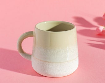 Beige and White Glaze Mug with Handle Cup Made from Stoneware Birthday Gift for Tea Coffee Lover His and Hers