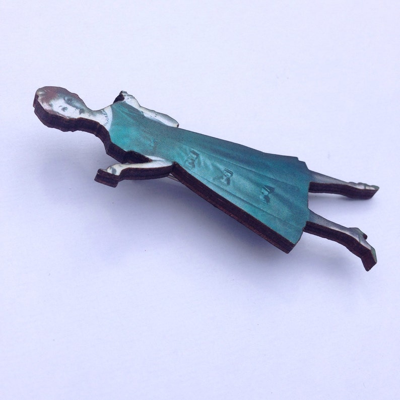 1950s 1960s Lady wearing Dark Green dress Vintage Fashion Model Wooden brooch pin Birthday Gifts for Fashion Student Gifts Burlesque Pinup