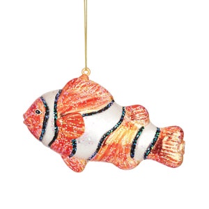 Glitter Clownfish Shaped Bauble Glass Christmas Decoration Hanging For Xmas Tree Fish Ocean Sea Creature Ornament Novelty Gift Stocking