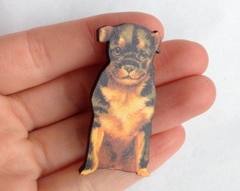 Miniature Pinscher Terrier Puppy Dog Head Brooch Dogs Lover Birthday Gift Wooden Pin Badge Fur Baby Brown Black Pet Owner Walker