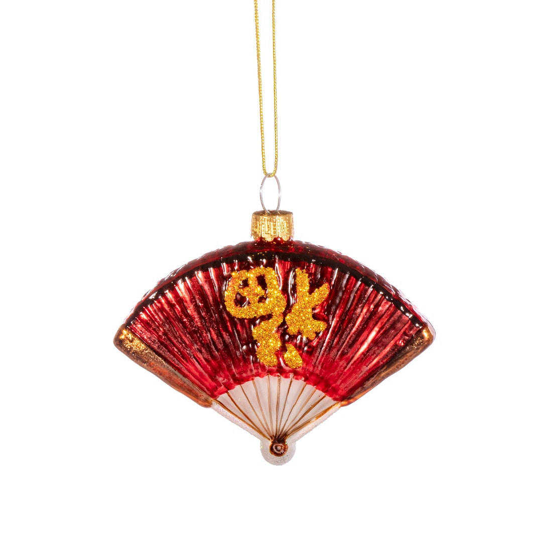 Décoration de Noël orientale en verre rouge jaune en forme d'éventail