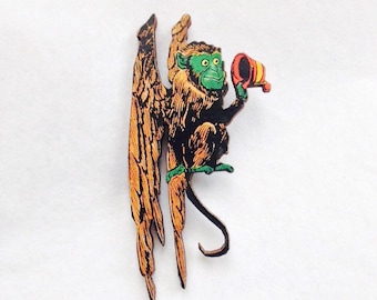 Flying Monkey from the Wizard of Oz Wooden Brooch Pin Birthday Christmas Holiday Gift for Land of Oz Fans Costume Outfit Badge Dorothy