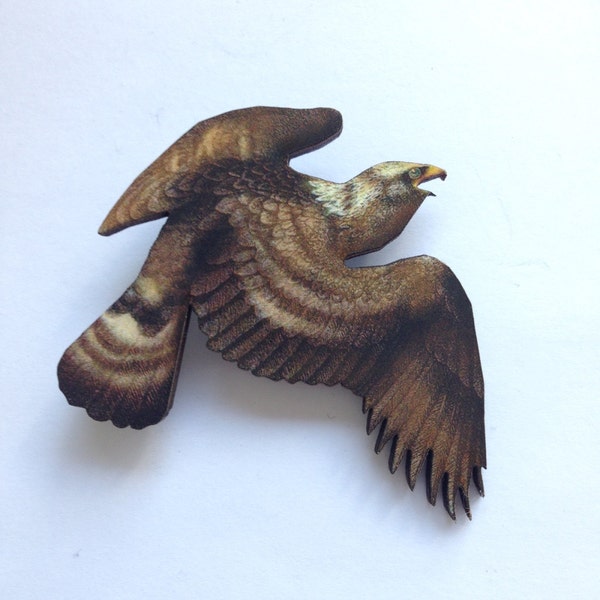 Broche de madera de águila marrón, pájaro, Animal, avistamiento de aves, regalo cortado con láser para exteriores, bosque, regalo para la conservación de la vida silvestre