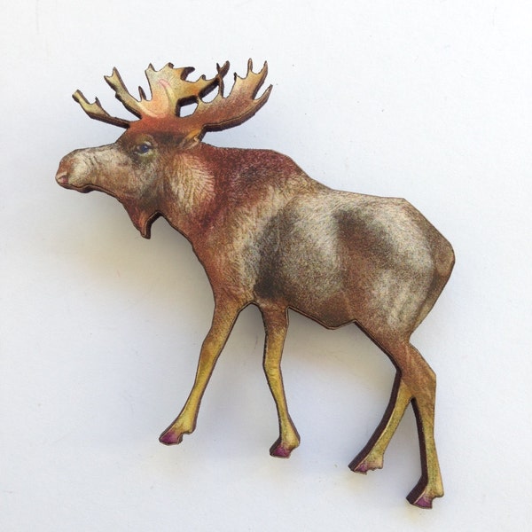 Moose Elk with Antlers Country Wooden Brooch Pin Gift Laser Cut For Outdoors Woodland Gift for Wildlife Conservation