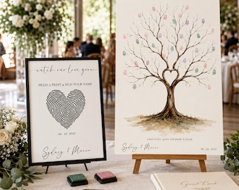 Libro degli ospiti alternativo con albero delle impronte digitali, modello di cartello per matrimonio modificabile (18x24)