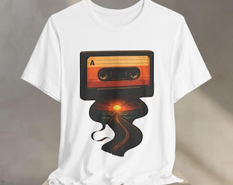 Retro Cassette Tape Shirt: Vintage Music Sunset Road Tee, Soft Cotton