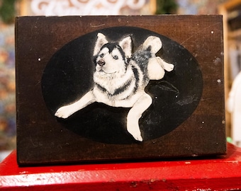 Vintage-Aufbewahrungsbox aus schwarzem Holz mit Hundemotiv – Aufbewahrungsbox im Landhausstil