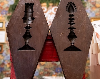 Vintage Schachfiguren-Wandplaketten im Mid-Century-Modern-Stil | Diamant-Holzkunst (2er-Set)