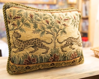 Vintage-Leoparden-Wandteppichkissen | Dekokissen mit Tiermotiven | Englischer Landhausstil, Grandmillennial-Dekor