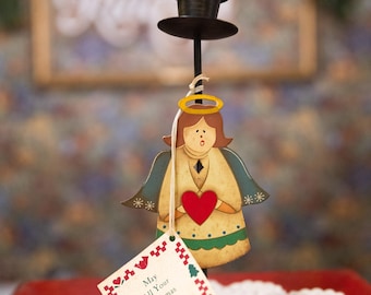 Vintage Engel-Kerzenhalter im Stil der Volkskunst | Primitive Weihnachtsdekoration (Metallständer)