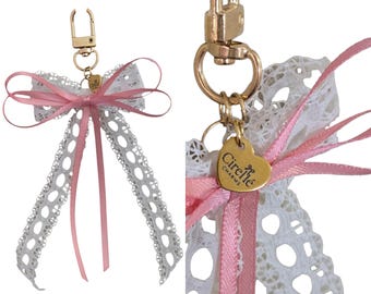 Porte-clés Coquette : mini noeud en dentelle rose fait main, breloque de sac