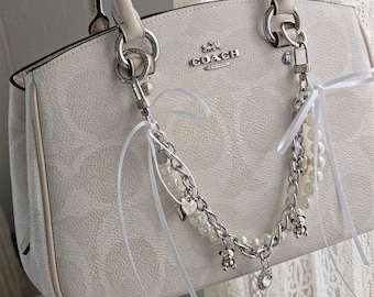 Coquette Bag Chain 12in / Gold or Silver /White Satin Ribbon Bow