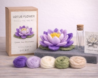 Lotus Flower Needle Felting Kit – Botanical Wool Craft – Beginner DIY Project