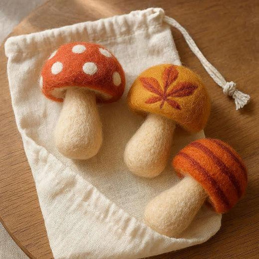 Fall Decor Needle Felted Mushroom Trio Cozy Autumn Ornament Set Etsy