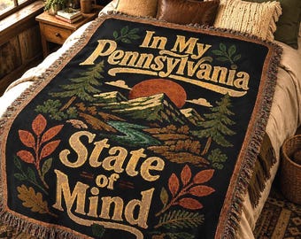 Manta tejida "En mi estado mental de Pensilvania" / Manta rústica con paisaje otoñal