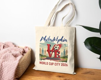 Bolso de tela con la estatua LOVE de Filadelfia para el Mundial 2026 / Recuerdo para los aficionados al fútbol de Filadelfia