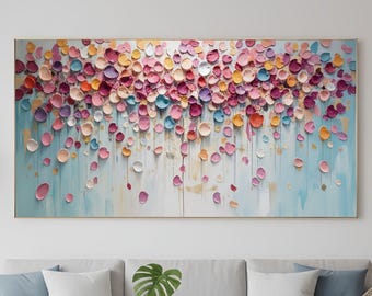 Large Abstract Wall Art | Colorful Textured Canvas Painting | Vibrant Floral Living Room Decor | Modern Impasto Style Art | Gift for Home