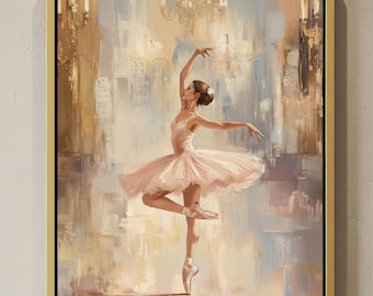 Ballerina Wall Art | Ballet Dancer Oil Painting Print | Pink Tutu Girl's Bedroom Decor | Elegant Dance Canvas | Impressionist Ballet Art