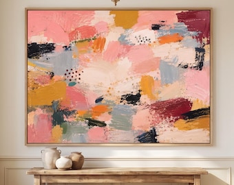 Large Pink Abstract Oil Painting, Textured Colorful Canvas Art, Modern Abstract Wall Art, Original Impasto Artwork, Hallway Decor