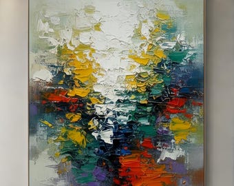 Groot abstract olieverfschilderij, originele, moderne kleurrijke getextureerde muurkunst voor woonkamerdecor, unieke handgeschilderde canvaskunst