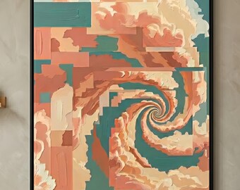 Abstract Spiral Wall Art | Large Terracotta and Teal Canvas Print | Modern Bedroom Decor | Earthy Tone Contemporary Art | Textured Poster