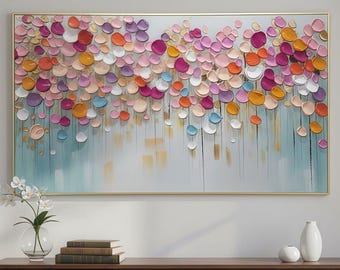 Large Abstract 3D Textured Wall Art | Colorful Impasto Canvas Painting | Modern Living Room Decor | Vibrant Petal Art | Large Horizontal Art